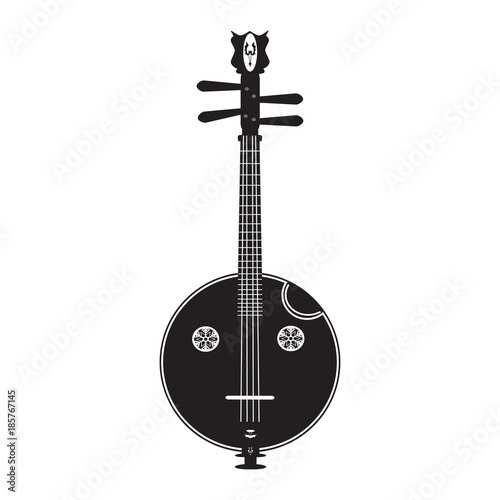Vector black and white illustration of chinese ruan
