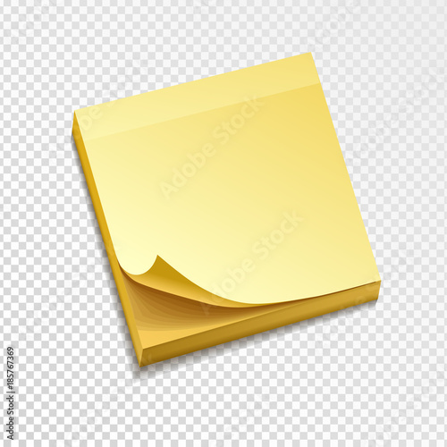 isolated yellow sticky note pack. Paper curled corner. Template for your message. Vector illustration. Isolated on transparent background.