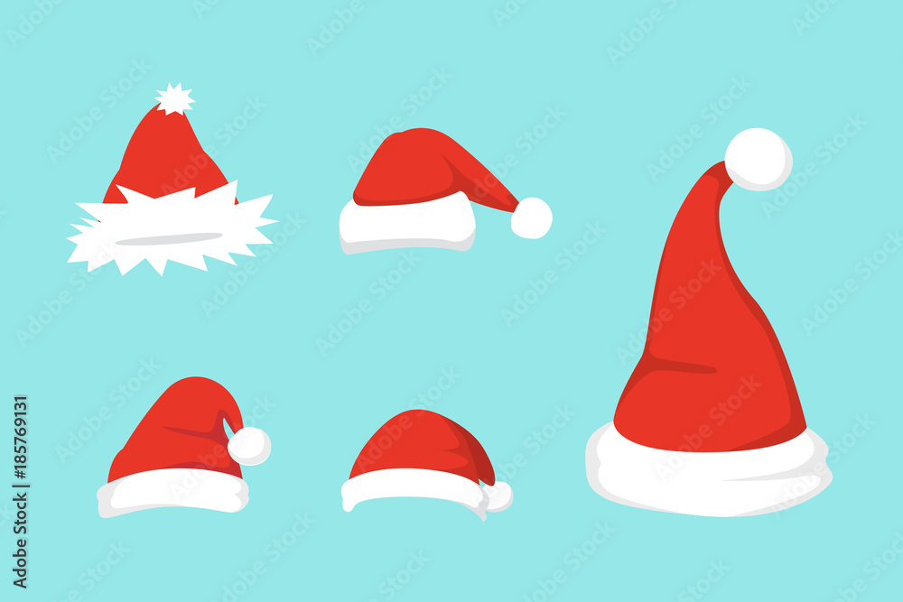 Vector illustration of set of Santa Hats in cartoon design. Vector illustration of set of Santa Hats in cartoon design.