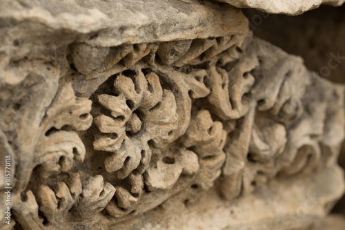 Carved stonework in ancient town photo
