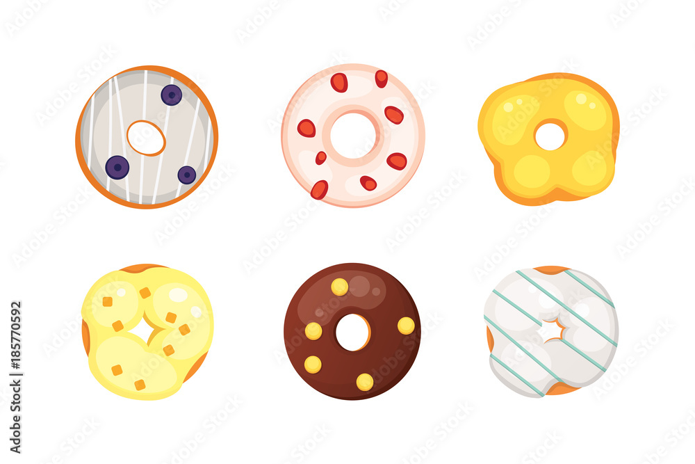 Obraz premium Catoon donut with glaze vector illustration isolated.