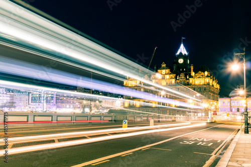 Traffic at night near Edinburgh Waverly station