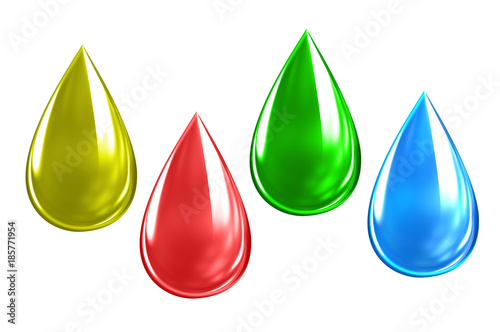 Colourful water drops isolated on white background, include clipping path