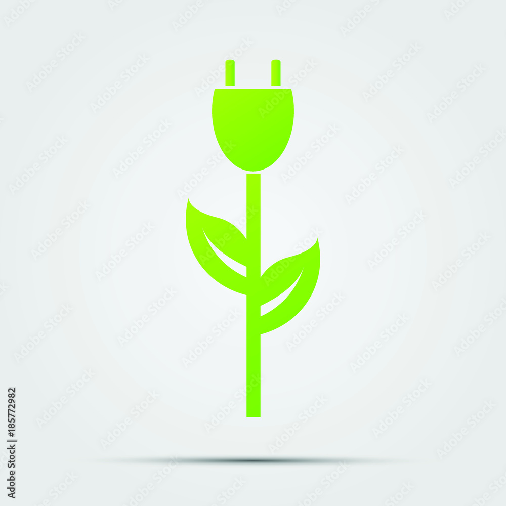 Power plug green ecology emblem or logo. Vector illustration