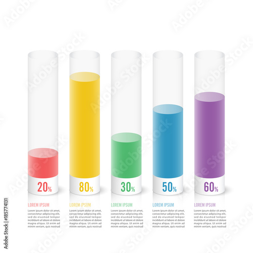 Infographic icons with 5 parts of columns in percent of growth. Business concept for charts, reports and statistics.