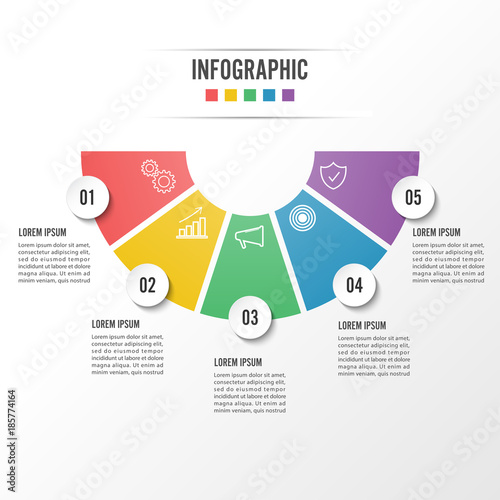 Circle infographic template five option, process or step for business presentation
