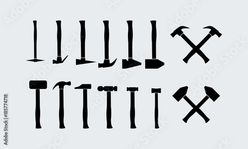 Photo Set of Different Hammer Silhouette vector
