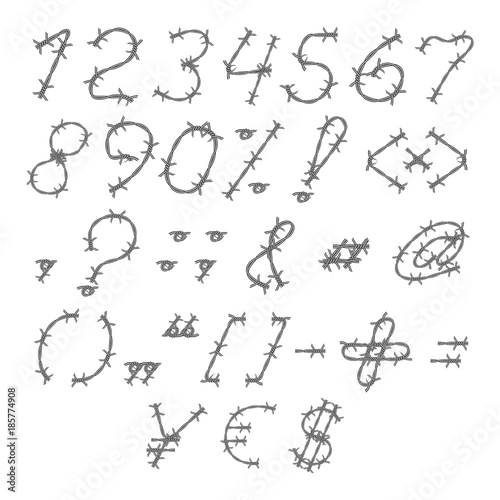 Barbed Wire Vector Font - Type - Alphabet. Numbers and Special Characters