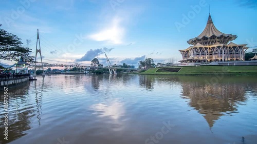 SARAWAK - DECEMBER 6: A 4K footage of blue hour and nightscape view of Sarawak State Legislative Assembly on December 6, 2017 in Sarawak.