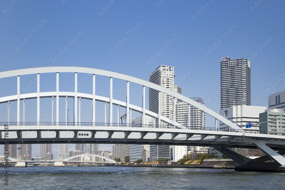 Kachidoki bridge and Sumida river