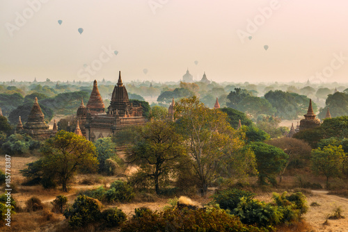 BAGAN  MYANMAR - March 6  2017  Group of temples in Bagan. Ancient Pagoda. Sunrise in Bagan