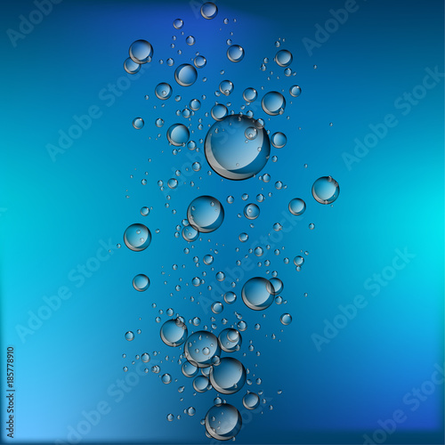 Water bubble rising on blue background. 