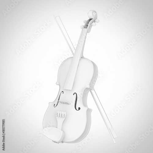 Fototapeta White Classical Wooden Violin with Bow in Clay Style. 3d Rendering