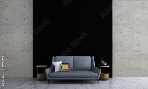 Fototapeta Naklejka Na Ścianę i Meble -  3D rendering inteiror design of minimal living room and black texture and concrete wall background 