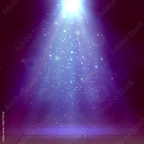 Violet and blue spotlights, ray, fog, smoke, Disco, Light Effect. Winter, new year, cristmas. Vector illustration