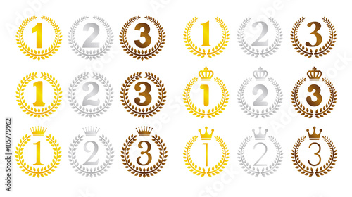 wreath frame ranking illustration set . from 1st place to 3rd place(gold/silver/bronze) .