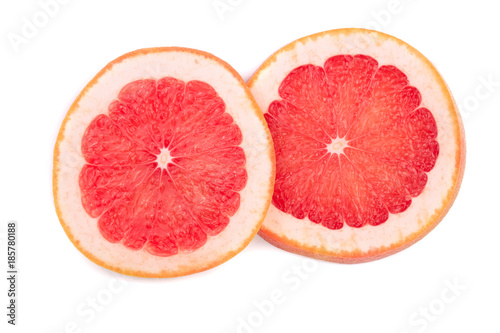 Grapefruit slices isolated on white background. Top view