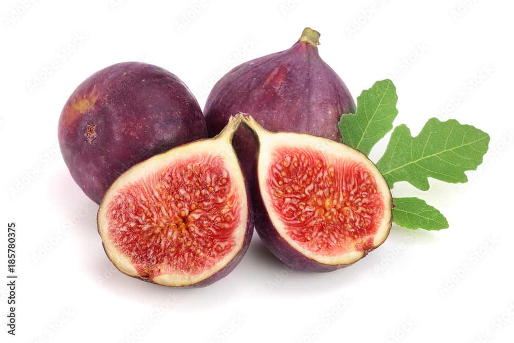 fig fruits with leaves isolated on white background fig fruits with leaves isolated on white background