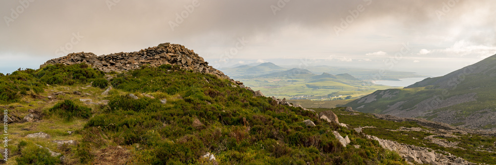 Welsh landscape on the Llyn Peninsula - view from Tre'r Ceiri towards Porth Y Nant, near Trefor, Gwynedd, Wales, UK