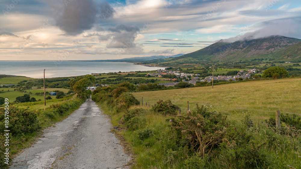 Welsh landscape on the Llyn Peninsula - view over Trefor, Gwynedd, Wales, UK