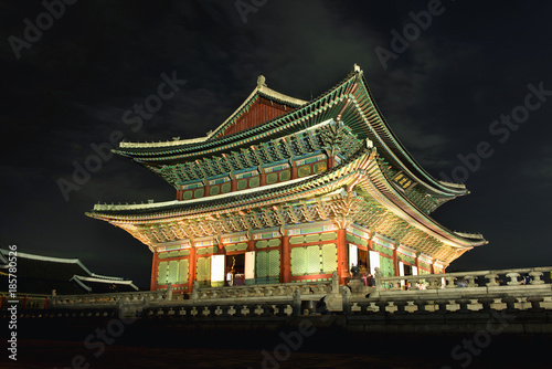 Seoul, South Korea - September 29, 2016 : Gyeongbokgung Gyeonghoeru in the palace in Seoul at Night, South Korea.