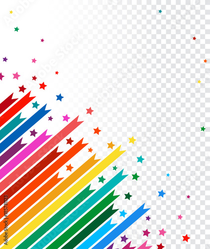Abstract vector background. colorful rainbow line isolated on transparent background. Color line with bright stars.