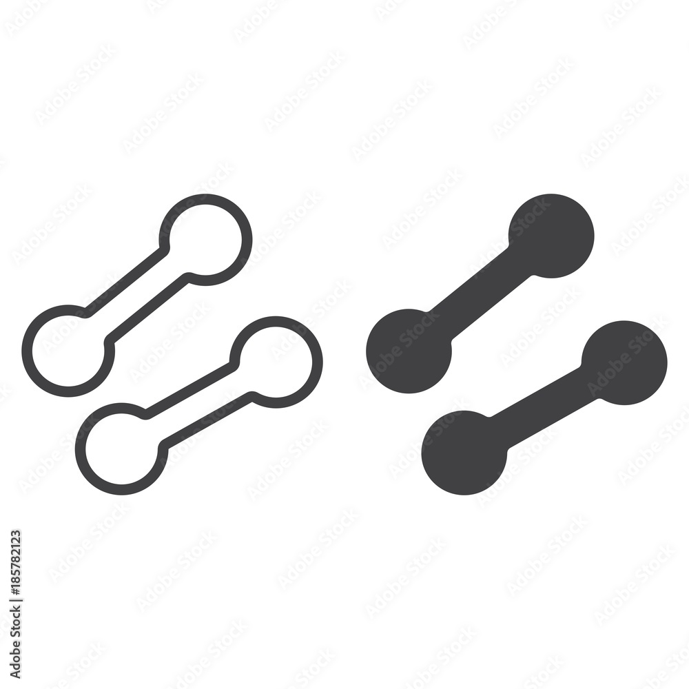 Dumbbells line and glyph icon, fitness and sport, gym sign vector graphics, a linear pattern on a white background, eps 10. Dumbbells line and glyph icon, fitness and sport, gym sign vector graphics, a linear pattern on a white background, eps 10.