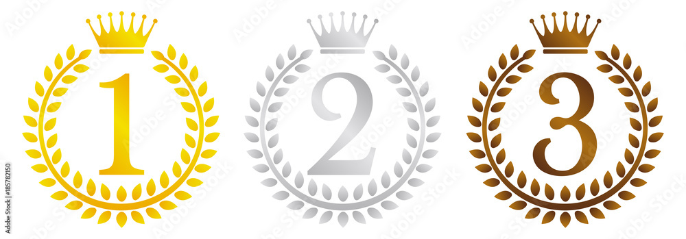 wreath frame ranking illustration set . from 1st place to 3rd place(gold/silver/bronze) . wreath frame ranking illustration set . from 1st place to 3rd place(gold/silver/bronze) .