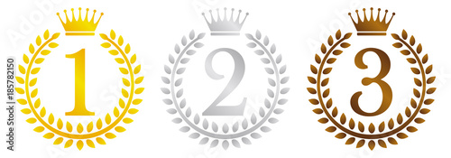 wreath frame ranking illustration set . from 1st place to 3rd place(gold/silver/bronze) . 