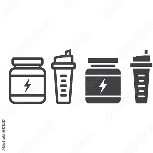 Whey protein with sports shaker line and glyph icon, fitness and sport, nutrition sign vector graphics, a linear pattern on a white background, eps 10.