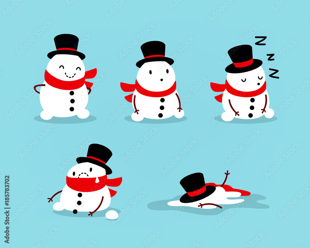 Early Spring, Snowman melts. Set of isolated objects for seasonal design. Vector illustration
