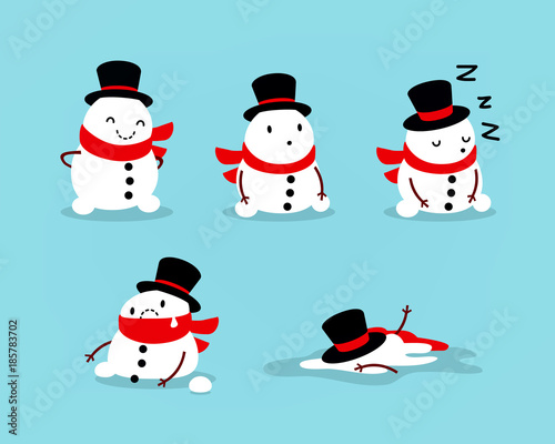 Early Spring  Snowman melts. Set of isolated objects for seasonal design. Vector illustration