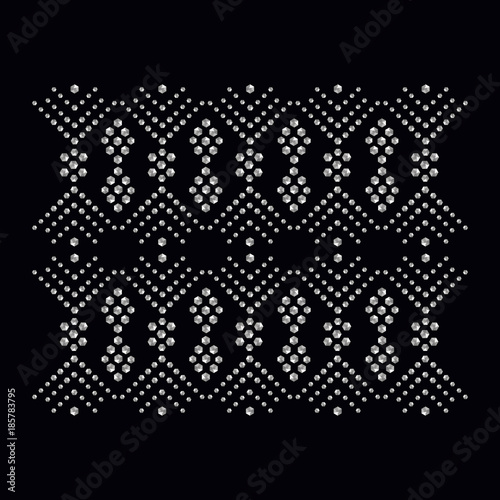 Rhinestone applique print for textile clothes in fashion luxury design. Trendy vector crystal studs embellishment with brilliants for apparel. Jewelry ornament embroidery for t-shirt hotfix transfer