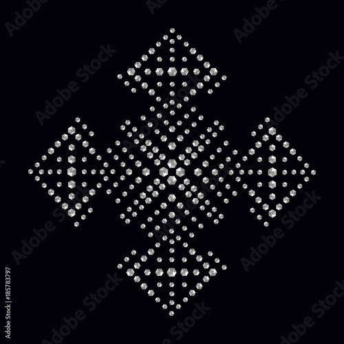 Rhinestone applique print for textile clothes in fashion luxury design. Trendy vector crystal studs embellishment with brilliants for apparel. Jewelry ornament embroidery for t-shirt hotfix transfer