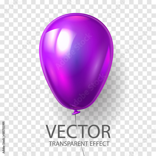 Realistic 3D render purple balloon vector  illustration isolated on transparent background. Glossy shine helium balloon in violet color for Birthday celebration, party, grand opening, sale promotion