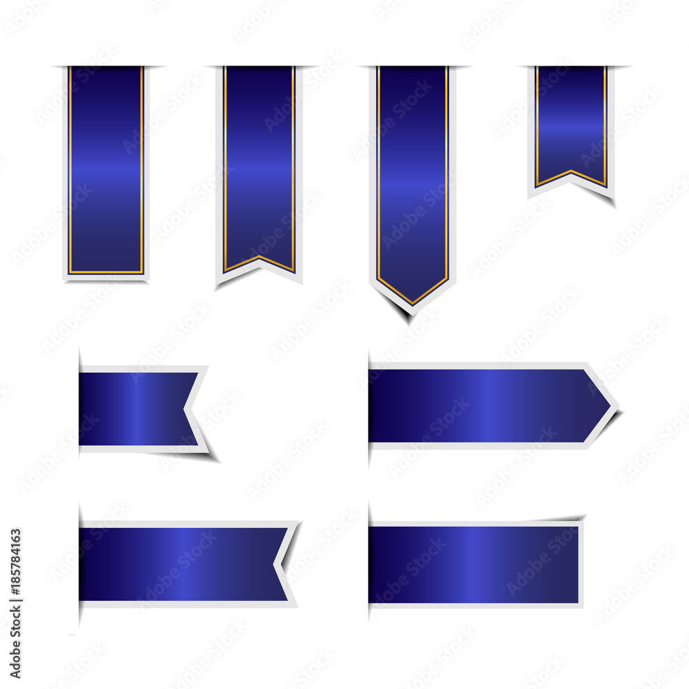 Blue ribbon Banner paper stickers with shadows Blue ribbon Banner paper stickers with shadows