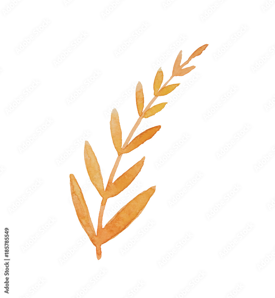 Beautiful abstract orange and yellow leaf painted with watercolor isolated on white background Beautiful abstract orange and yellow leaf painted with watercolor isolated on white background