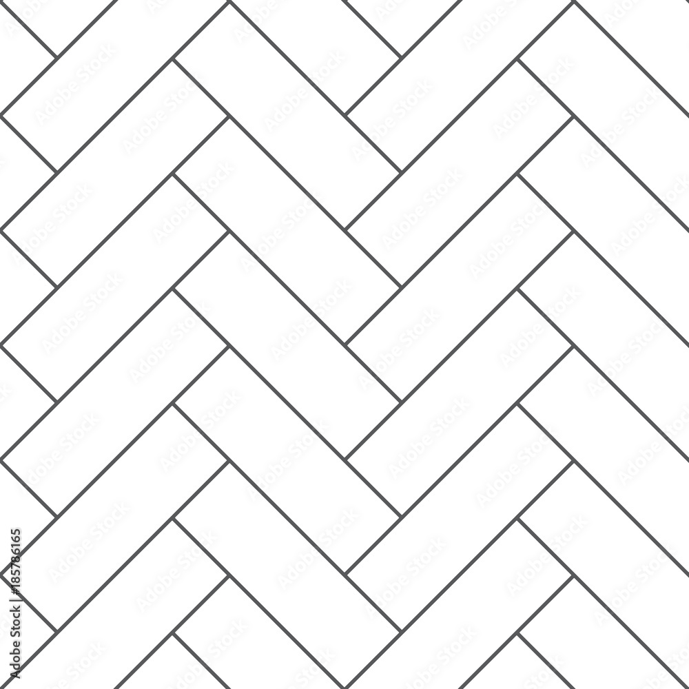 Outline vintage wooden floor herringbone parquet vector seamless pattern - obrazy, fototapety, plakaty 