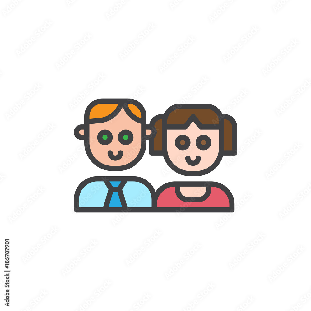 Father and daughter filled outline icon, line vector sign, linear colorful pictogram isolated on white. Man and girl symbol, logo illustration. Pixel perfect vector graphics
