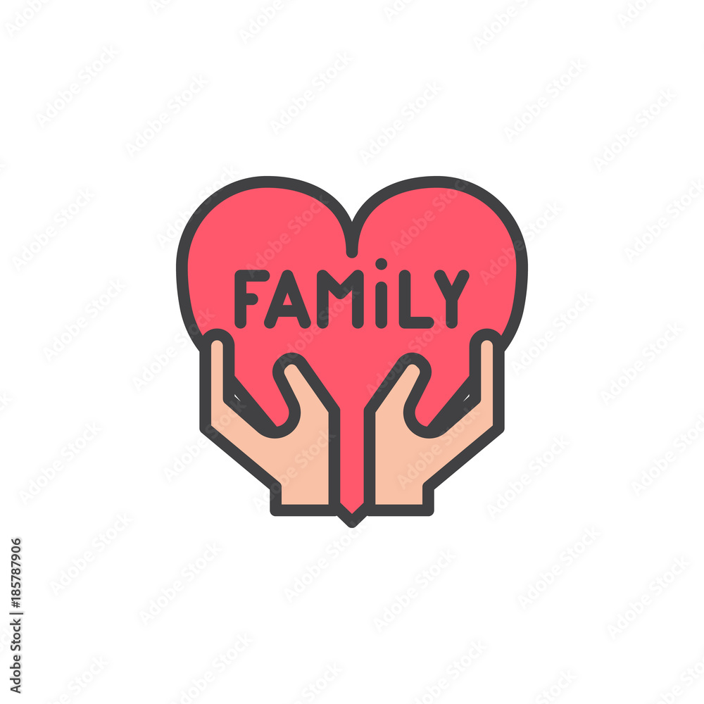 Family love filled outline icon, line vector sign, linear colorful ...