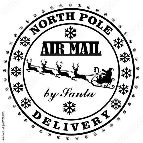Nort Pole delivery by Santa post stamp vector eps 10