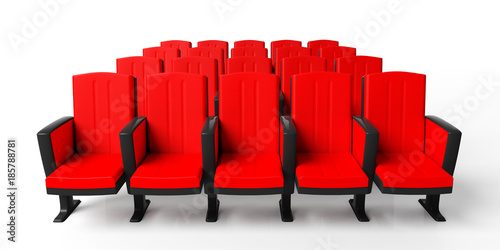 Cinema chairs isolated on white background, view from above. 3d illustration