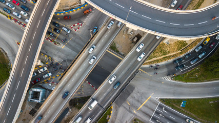 Aerial  shot,view from the drone on the road junction of Kuala-Lumpur,Malaysia