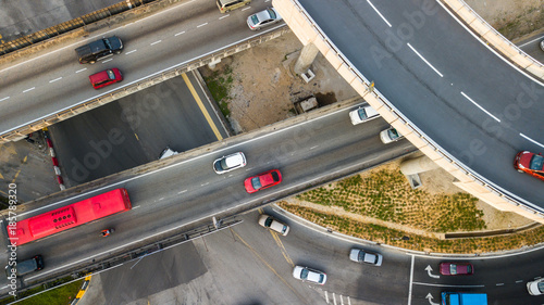 Photography Aerial  shot,view from the drone on the road junction of Kuala-Lumpur,Malaysia