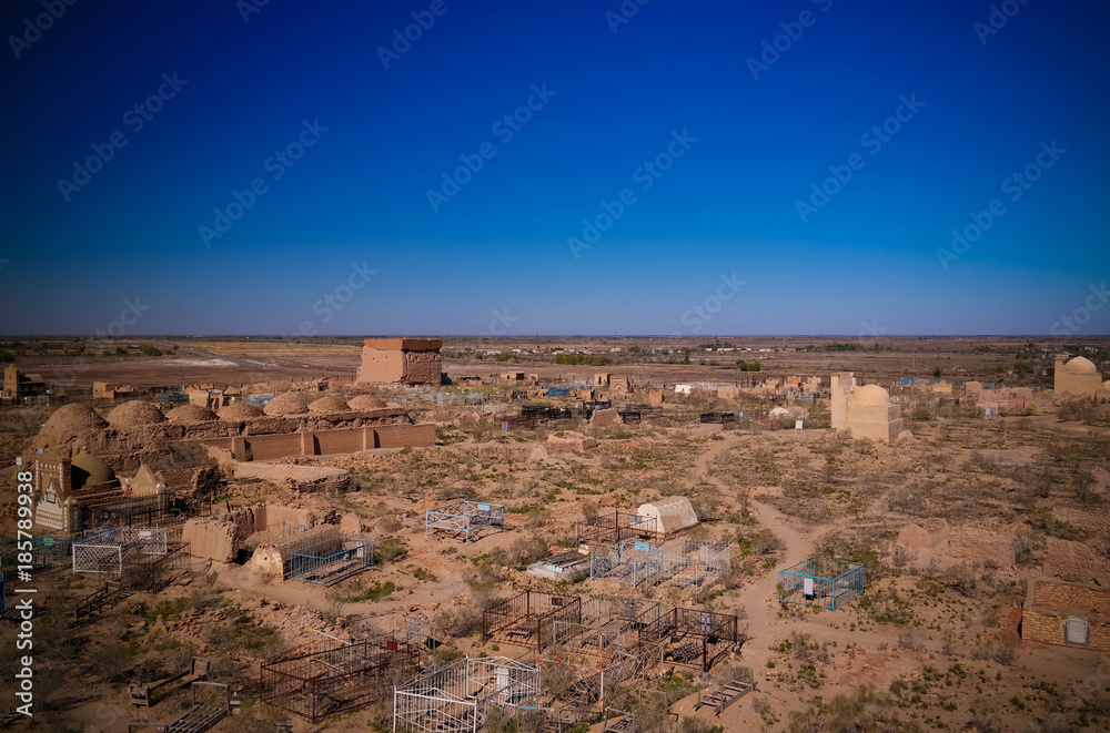 Panorama view to Mizdakhan cemetery, khodjeyli, Karakalpakstan, Uzbekistan