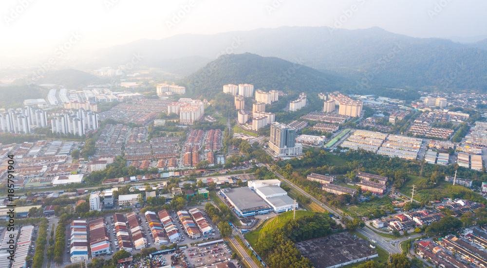 Aerial panoramic view from the drone above the Kuala-Lumpur 