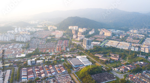 Canvas Print Aerial panoramic view from the drone above the Kuala-Lumpur