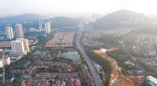 Canvas Print Aerial panoramic view from the drone above the Kuala-Lumpur