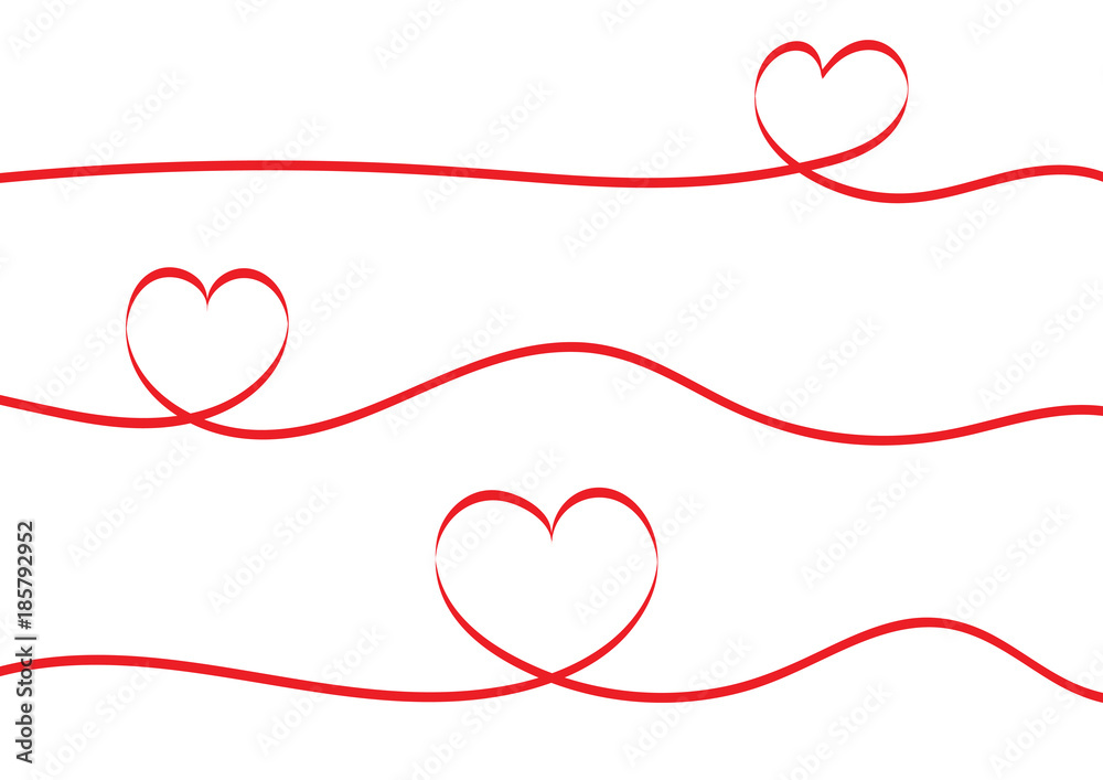 red ribbons heart isolated on white background.