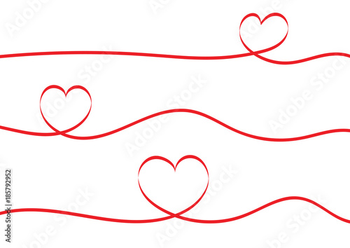 red ribbons heart isolated on white background.